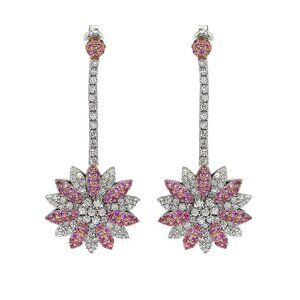 SUZY LEVIAN Sterling Silver Pink Sapphire And Diamond Accent Florwer Earring